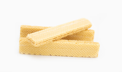 Crispy wafer biscuit isolate on white background. selective focus