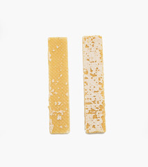 Crispy Wafers with cream isolated on white background, close up