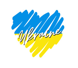 Obraz premium Ukraine flag colors heart shape and care with ukraine design flat vector illustration.