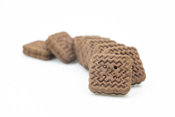 group of coffee color biscuit isolated on white background,