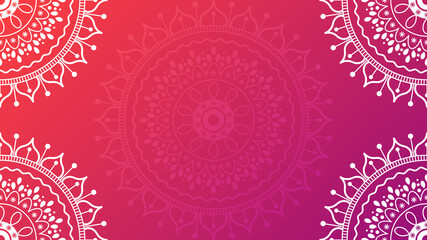 Floral mandala ornament background. Red to purple gradient vector illustration
