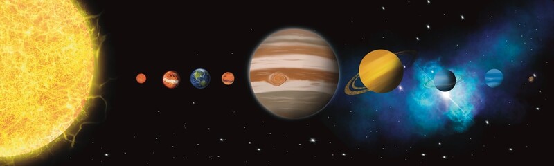 Named planets of the solar system Sun and meteorites with asteroids Venus and Mercury Earth and Mars Jupiter and Uranus Pluto and Neptune Cartoon Astronomy Lesson Set