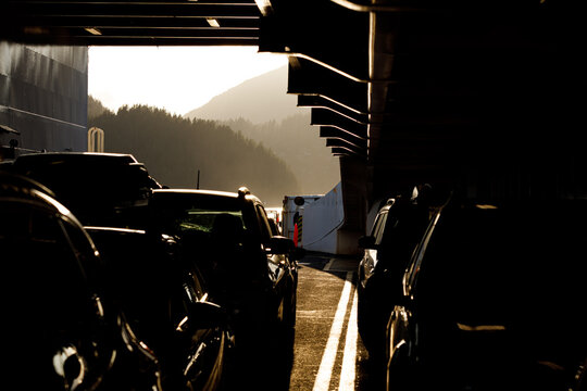 travelling by car on ferry or boat at golden hour