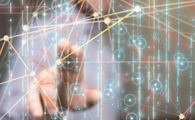 Neural network 3D illustration. Big data and cybersecurity