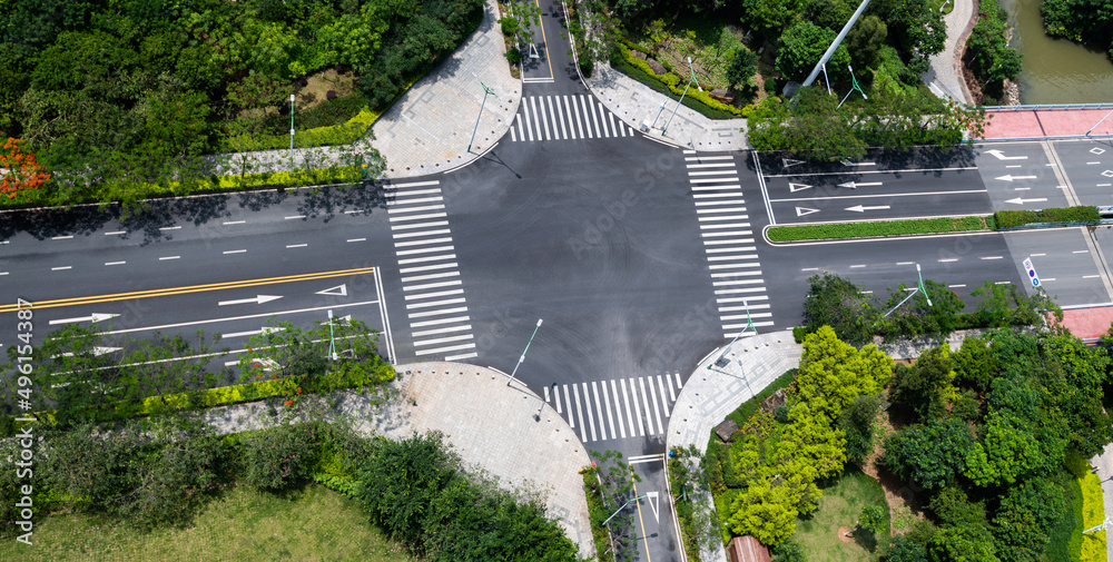 Wall mural top view of empty city crosswalks