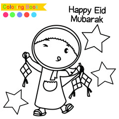 Islamic coloring worksheet. Islamic religion items coloring book. Vector illustrations.