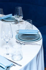 beautiful table setting in blue light