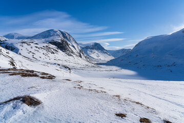 High winds over the beautiful snow covered Visttas valley in Sweisch Lapland.