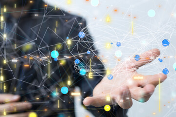 Global network. Blockchain. 3D illustration. Neural networks and artificial intelligence. Abstract