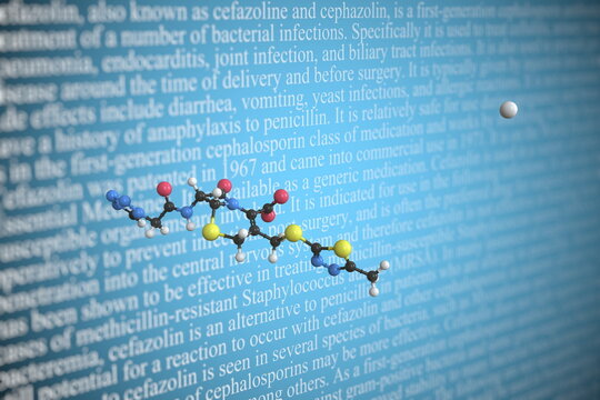 Molecular model of cefazolin, 3D rendering