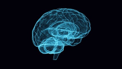 Side Digital image of the brain on the black background. Artificial Intelligence, AI Technology. Business analysis, innovation, technology in science and medicine. Mental health protection and care