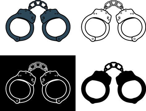 Metal handcuffs for detaining criminals. Outfit of a policeman.
