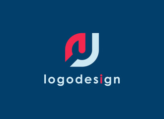 Initial Letter J Logo. Red and White Geometric Shape Letter AJ with Letter J Negative Space Inside. Usable for Corporate Business, Identity and Branding Logos. Flat Design Vector Template Element.