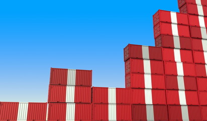 Containers with flags of Peru making a rising trend graph. Business success related 3D rendering