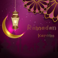 Ramadhan purple gold colorful with gold moon and lantern