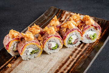 gourmet sushi on the dark background