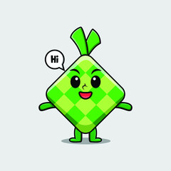 Cute cartoon ketupat character with happy expression in modern style design 