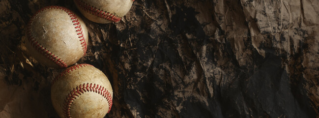 Baseball grunge banner background with worn vintage balls.