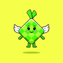 Cute cartoon ketupat character wearing wings in modern style design 