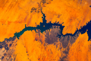The Jordan River. Digital Enhancement. Elements by NASA