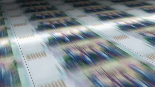 Algeria Dinar money sheet printing. DZD banknotes loop print. Seamless and looped background concept of finance, economy crisis, inflation and business.