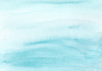 Watercolor background in blue. 
Gradient illustration. Drawing of the sea, water, sky. Template for design, decor, printing on paper, booklet, packaging, postcards. Paint texture, creative work.