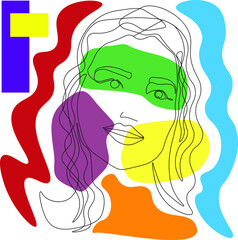 Fashion abstract one line drawing. beauty woman portrait minimalist style fashion print