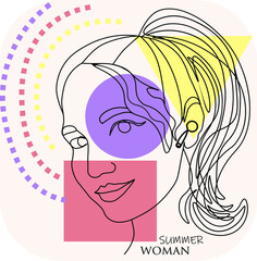 Abstract face line illustration. Minimalist face art. Trendy background. One line drawing fashion print.