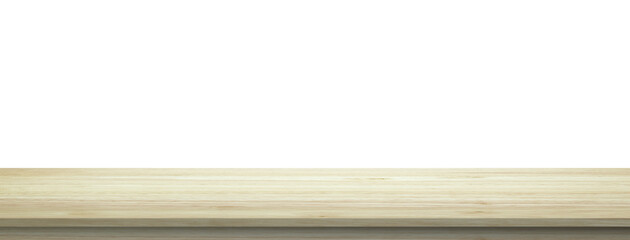 Empty wooden table top isolated on white background for product display montage
