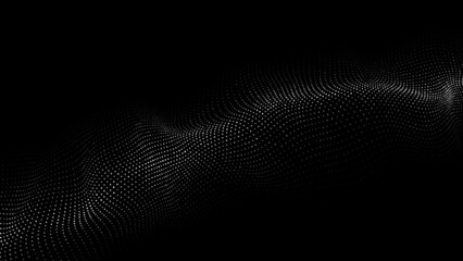 A wave of particles. Abstract dark background with dynamic wave. The concept of technological background. Big data. Vector illustration.