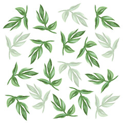 Fototapeta na wymiar Background of branches with leaves. Watercolor style. Images for the design of postcards, posters and other printed products. Isolated image on a white background.