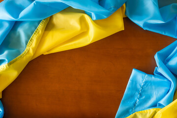 Wooden pattern old nature table board with Ukraine flag