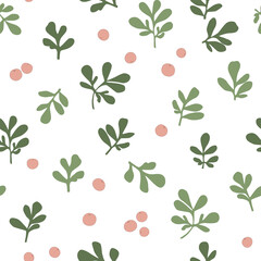 Herbal seamless pattern with berries and foliage. 