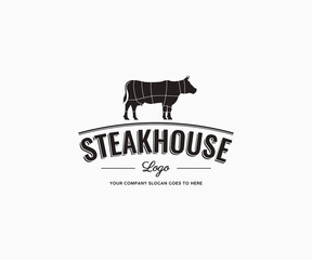 Butchery shop logo design template. Steakhouse logo design.