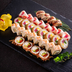 sushi set on the dark background