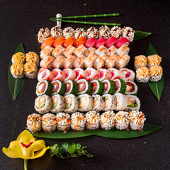 sushi set on the dark background