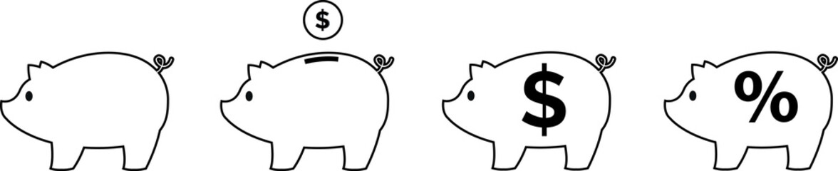 Piggy bank icon set. Piggy bank saving money. Banking or business services concept