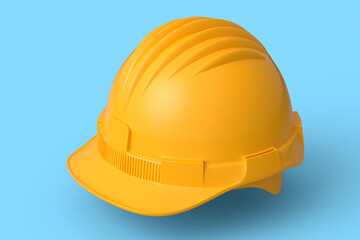 Yellow safety helmet or hard cap isolated on blue monochrome background