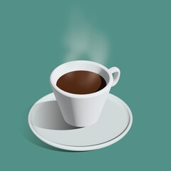3d render illustration cup of coffee on blue color background