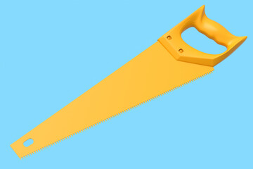 Hand saw with hardened teeth isolated on blue monochrome background