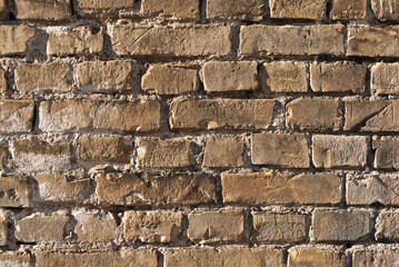 brown background, the photo shows an old brick wall in close-up.
