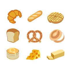 vector bakery and dessert croissants bread waffles pretzels pancakes butter cheese