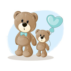 Bears with a balloon. Suitable for prints, postcards.