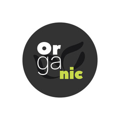 Organic vector icon. Gray white green isolated sign. Circle illustration symbol for food, product, sticker, label, healthy eating, lifestyle, design element