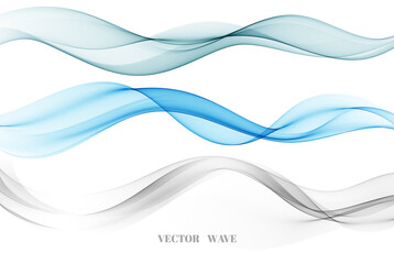 Set of blue and gray transparent waves. Design element. Transparent wave background.