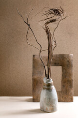 Dry twigs bouquet in ceramic vase - 496168750
