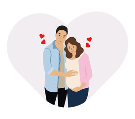 Happy family. Future parents in anticipation of a child, baby. Couple in love. Family. Рregnancy.Рregnant woman,girl .Vector illustration.