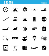Airport icon set with black color