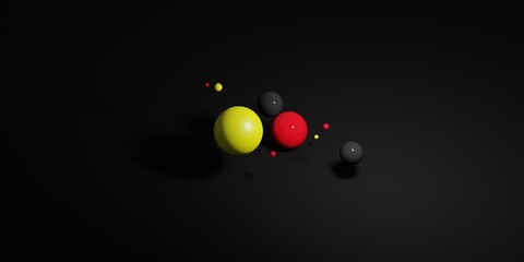 Abstract background with falling 3d balls. Dynamic flying bubbles. Modern trendy background, banner, poster, header template for website. Realistic mockup 3D rendering illustration.