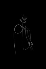 Abstract face white one line vector drawing. Portrait minimalistic style. One Line Body Art, Breast Line Drawing, Naked Woman Print, Modern continuous line art.